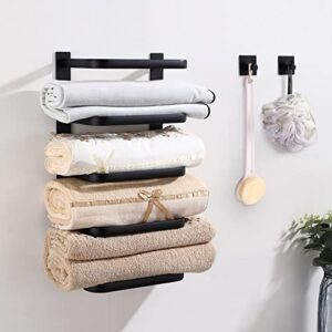 eapc towel racks for bathroom, towel rack wall mounted with 2 towel hooks, adhesive no drilling & drilling bathroom towel holder organization shelf for washcloths hand or bath towels