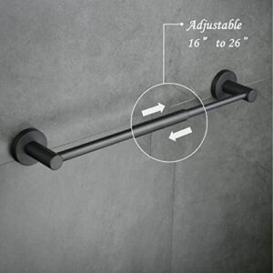 Adjustable Retractable Towel Bar 16”to 26”, SHUNLI Black Bathroom Towel Rack Bath Hand Towel Holder Flexible, Wall Mounted/SUS304 Stainless Steel