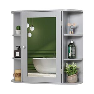glacer bathroom mirror cabinet, modern wall cabinet with mirror, medicine cabinet with mirror, ideal for bathroom, dressing room or living room, 26 x 6.5 x 25 inches (grey)