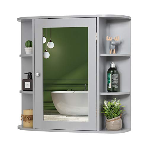 GLACER Bathroom Mirror Cabinet, Modern Wall Cabinet with Mirror, Medicine Cabinet with Mirror, Ideal for Bathroom, Dressing Room or Living Room, 26 x 6.5 x 25 inches (Grey)