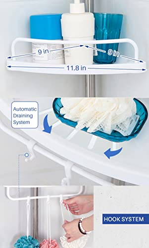 H&A Strong Shower Storage Caddy,SturdyTension Corner Pole Caddy,Commercial Grade Rustproof Bathroom Bathtub Adjustable Corner Rack Ivory