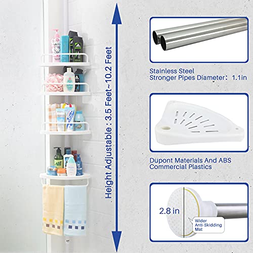 H&A Strong Shower Storage Caddy,SturdyTension Corner Pole Caddy,Commercial Grade Rustproof Bathroom Bathtub Adjustable Corner Rack Ivory