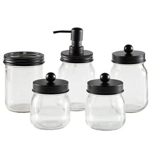 mason jar bathroom accessories set – 5-piece bathroom set with toothbrush holder, soap dispenser, canister, and 2 small jars by lavish home (black)