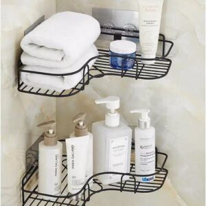 LAMEF 2 Packs Shower Corner Shelf with Soap Holder, Bathroom Shower Organizer with Toothpaste Dispenser and Toothbrush Set Holder, Shower Corner Caddy with Adhesive Hooks for Bathroom Storage