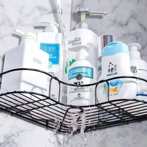 LAMEF 2 Packs Shower Corner Shelf with Soap Holder, Bathroom Shower Organizer with Toothpaste Dispenser and Toothbrush Set Holder, Shower Corner Caddy with Adhesive Hooks for Bathroom Storage