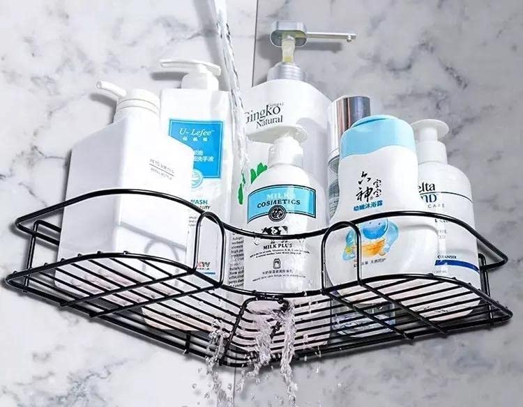 LAMEF 2 Packs Shower Corner Shelf with Soap Holder, Bathroom Shower Organizer with Toothpaste Dispenser and Toothbrush Set Holder, Shower Corner Caddy with Adhesive Hooks for Bathroom Storage