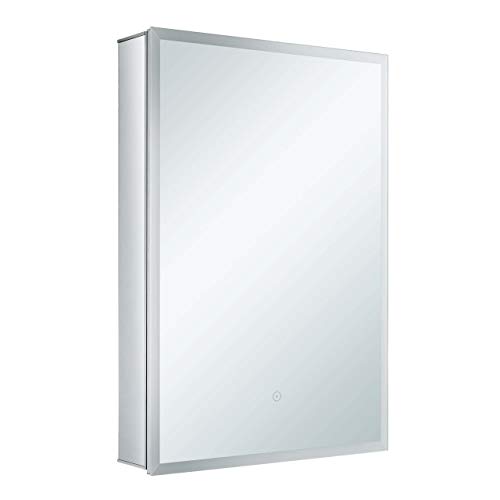 Bathroom Medicine Cabinet, Aluminum, Recessed/Surface Mount, 20" x 30", 1 Door, Left Hinged, Mirrored w/LED