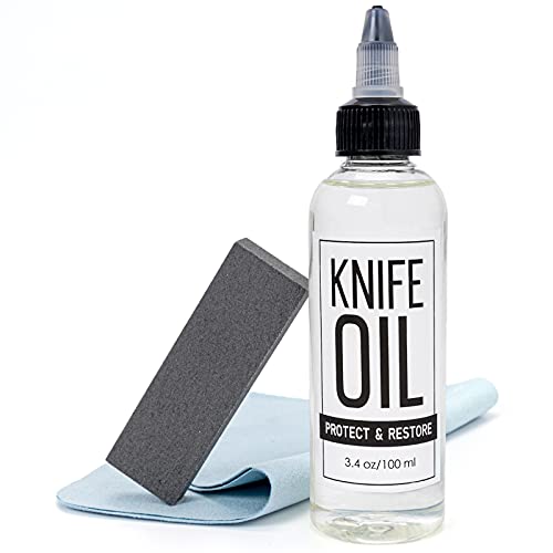 PuGez Knife Oil Rust Eraser Kit, Extra large Rust Eraser, Sword Oil Knife Maintenance Oil (3.4 oz) for Carbon Steel Knives, Protection ＆ Lubricant Knife Care Cleaning Set, Blade Oil for Knives