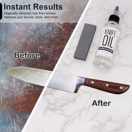 PuGez Knife Oil Rust Eraser Kit, Extra large Rust Eraser, Sword Oil Knife Maintenance Oil (3.4 oz) for Carbon Steel Knives, Protection ＆ Lubricant Knife Care Cleaning Set, Blade Oil for Knives