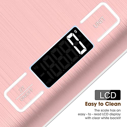 Mik-Nana Food Scale Pink, 10kg/22lb Digital Kitchen Scale Weight Grams and Oz for Baking and Cooking, 1g/0.1oz Precise Graduation, Easy Clean Stainless Steel