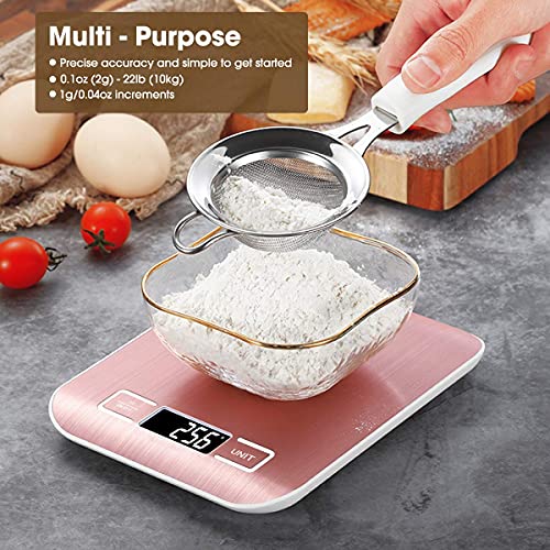 Mik-Nana Food Scale Pink, 10kg/22lb Digital Kitchen Scale Weight Grams and Oz for Baking and Cooking, 1g/0.1oz Precise Graduation, Easy Clean Stainless Steel