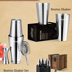 KITESSENSU Cocktail Shaker Set, 2-Piece Boston Shaker Set for Drink Mixing, Premium 18/8 Stainless Steel Martini Shaker for Bartending and Home Bar - 18oz & 28oz, Recipes Booklet Included, Silver