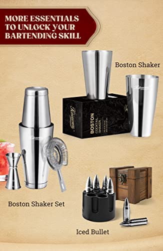 KITESSENSU Cocktail Shaker Set, 2-Piece Boston Shaker Set for Drink Mixing, Premium 18/8 Stainless Steel Martini Shaker for Bartending and Home Bar - 18oz & 28oz, Recipes Booklet Included, Silver