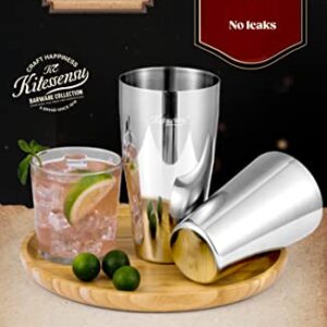 KITESSENSU Cocktail Shaker Set, 2-Piece Boston Shaker Set for Drink Mixing, Premium 18/8 Stainless Steel Martini Shaker for Bartending and Home Bar - 18oz & 28oz, Recipes Booklet Included, Silver