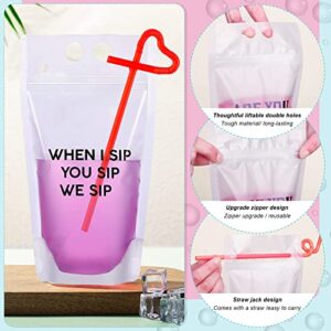 30 Sets Drink Pouches with Straws Colorful Adult Drink Bags Zipper Party Beverage Pouches Funny Drink Pouches Novelty Juice Party Pouches Translucent Stand-up Plastic Bags for Adults