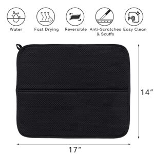 Dish Drying Mat for Kitchen Counter Dishes Towels Absorbent Sink Drain Mats with Microfiber,14" x17”,3 Pack Black