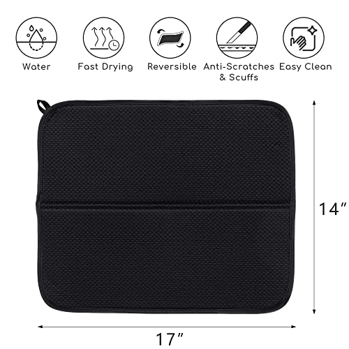 Dish Drying Mat for Kitchen Counter Dishes Towels Absorbent Sink Drain Mats with Microfiber,14" x17”,3 Pack Black