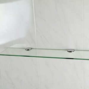 BSM Marketing 500mm x 100mm 6mm Thickness Toughened Glass Shelf for Bathroom Bedroom Office with Large Chrome Finish Shelf Supports