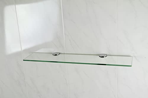 BSM Marketing 500mm x 100mm 6mm Thickness Toughened Glass Shelf for Bathroom Bedroom Office with Large Chrome Finish Shelf Supports