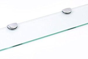 BSM Marketing 500mm x 100mm 6mm Thickness Toughened Glass Shelf for Bathroom Bedroom Office with Large Chrome Finish Shelf Supports