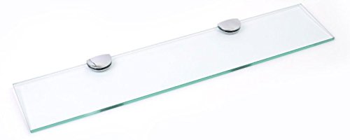 BSM Marketing 500mm x 100mm 6mm Thickness Toughened Glass Shelf for Bathroom Bedroom Office with Large Chrome Finish Shelf Supports