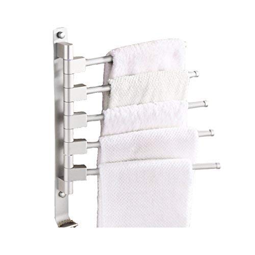 MOCOFO Towel rack, swing-out towel bar, rotating bathtub, RV towel rack, swing arm, towel hand rack, space-saving storage rack, wall-mounted towel rack (space aluminum, 5 bars)