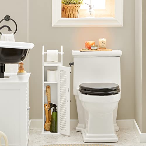 Haotian BZR49-W, White Free Standing Bathroom Toilet Paper Roll Holder, Storage Cabinet Holder, Organizer for Bath Toilet