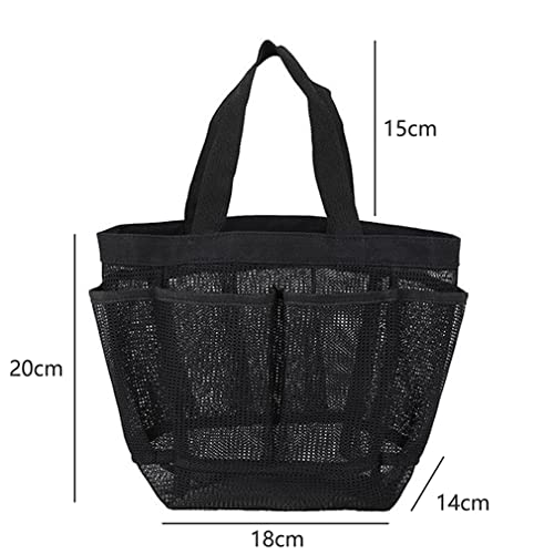 InfantLY Bright Portable Mesh Shower Caddy Quick Dry Women Tote Hanging Bath Toiletry Organizer Bag 7 Storage Pockets Double Handles, black, (ui-1)