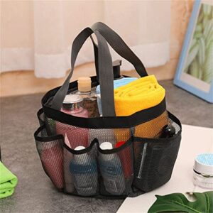 infantly bright portable mesh shower caddy quick dry women tote hanging bath toiletry organizer bag 7 storage pockets double handles, black, (ui-1)