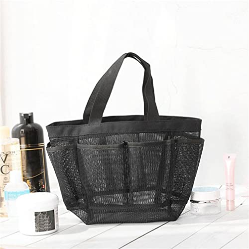 InfantLY Bright Portable Mesh Shower Caddy Quick Dry Women Tote Hanging Bath Toiletry Organizer Bag 7 Storage Pockets Double Handles, black, (ui-1)