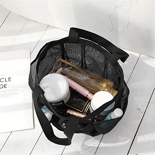 InfantLY Bright Portable Mesh Shower Caddy Quick Dry Women Tote Hanging Bath Toiletry Organizer Bag 7 Storage Pockets Double Handles, black, (ui-1)