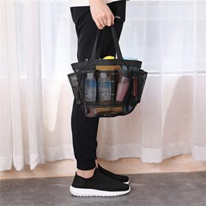 InfantLY Bright Portable Mesh Shower Caddy Quick Dry Women Tote Hanging Bath Toiletry Organizer Bag 7 Storage Pockets Double Handles, black, (ui-1)