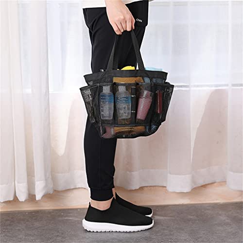 InfantLY Bright Portable Mesh Shower Caddy Quick Dry Women Tote Hanging Bath Toiletry Organizer Bag 7 Storage Pockets Double Handles, black, (ui-1)