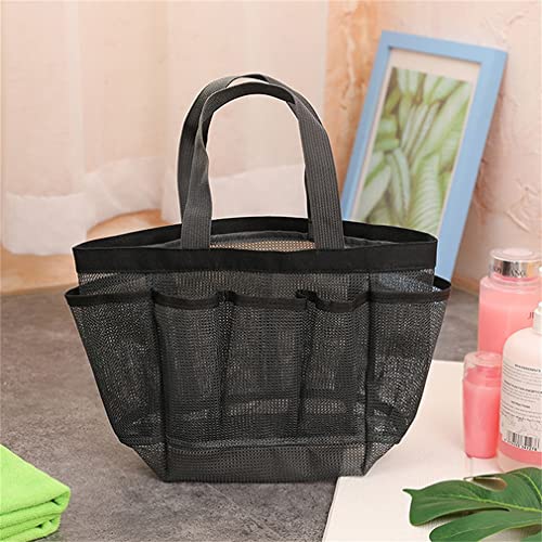 InfantLY Bright Portable Mesh Shower Caddy Quick Dry Women Tote Hanging Bath Toiletry Organizer Bag 7 Storage Pockets Double Handles, black, (ui-1)