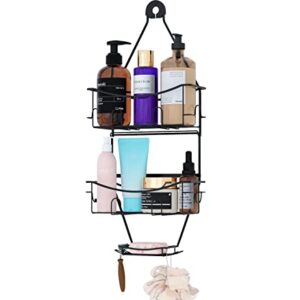 TARNABY Hanging Shower Caddy, Over Shower Head Rustproof Shower Organizer with Hooks for Razor and Bath Ball Brush (Black)