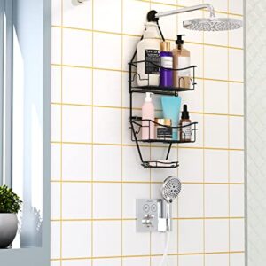 TARNABY Hanging Shower Caddy, Over Shower Head Rustproof Shower Organizer with Hooks for Razor and Bath Ball Brush (Black)