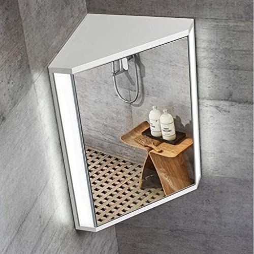 SDK Corner Medicine Cabinet with Light, White Bathroom Wall Mount Mirror Cabinet, Hanging Triple Shelf Storage Mirror Cabinet 13" x 18.5" x 23.6"