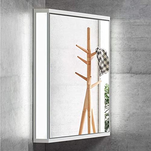 SDK Corner Medicine Cabinet with Light, White Bathroom Wall Mount Mirror Cabinet, Hanging Triple Shelf Storage Mirror Cabinet 13" x 18.5" x 23.6"