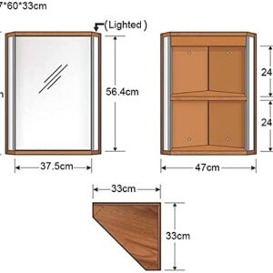 SDK Corner Medicine Cabinet with Light, White Bathroom Wall Mount Mirror Cabinet, Hanging Triple Shelf Storage Mirror Cabinet 13" x 18.5" x 23.6"