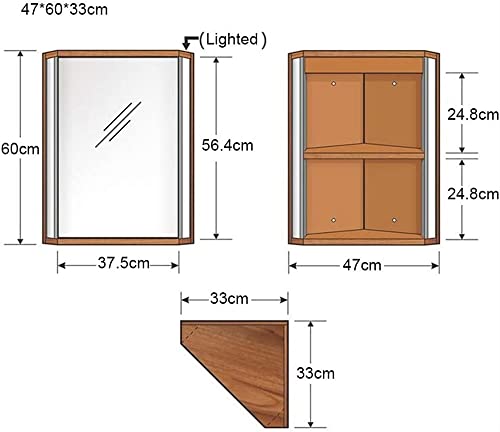 SDK Corner Medicine Cabinet with Light, White Bathroom Wall Mount Mirror Cabinet, Hanging Triple Shelf Storage Mirror Cabinet 13" x 18.5" x 23.6"