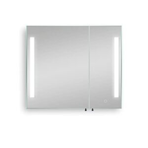 jimsmaison 30x26 inch silver led mirror bathroom medicine cabinet with double doors, space iron mirror storage cabinet with defog function, dimmable lights brightness, surface or wall-black inner