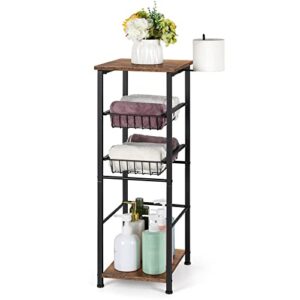 oyeal bathroom floor storage cabinet 4 tier over the toilet storage holder with drawers toilet paper holder stand for bathroom laundry room entryway kitchen pantry, rustic brown