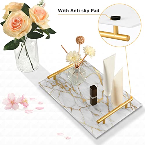 Marble with Golden Vanity Tray for Bathroom Counter Rectangle Decorative Kitchen Trays Acrylic Jewelry Perfume Makeup Organizer Tray Holder