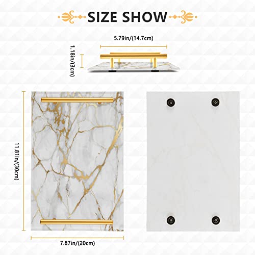 Marble with Golden Vanity Tray for Bathroom Counter Rectangle Decorative Kitchen Trays Acrylic Jewelry Perfume Makeup Organizer Tray Holder