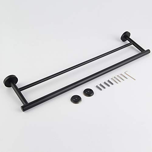 24-Inch Double Towel Bar Stainless Steel Hand Towel Rack for Bathroom Matte Black Contemporary Style Wall Mount