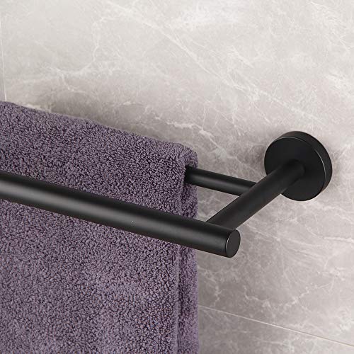 24-Inch Double Towel Bar Stainless Steel Hand Towel Rack for Bathroom Matte Black Contemporary Style Wall Mount