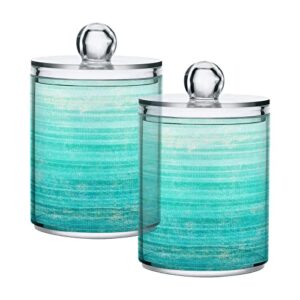 grunge turquoise teal wood qtip dispenser apothecary jars farmhouse green bathroom qtip holder storage canister plastic jar 10 oz for cotton ball swab round pads floss 2pcs