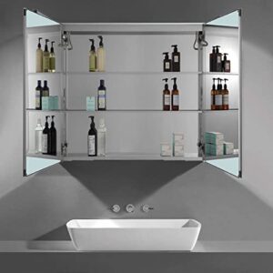 Bathlink Lighted Medicine Cabinet, 30"×27.5"×5", LED Mirror Medicine Cabinet, Recessed or Surface Mount, Defogger, Dimmer, 2 Doors Bathroom Lighted Medicine Cabinet with Mirror