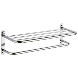 gecious 25 in bathroom towel rack with shelf for wall polish chrome towel bars and double towel hooks wall mount towel holder hotel style