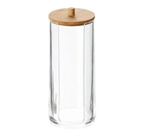 1 pk transparent acrylic makeup pad holder with wood lid makeup pads dispenser container holder apothecary jars bathroom clear plastic bottle rounds organizer storage display rack cosmetic pad